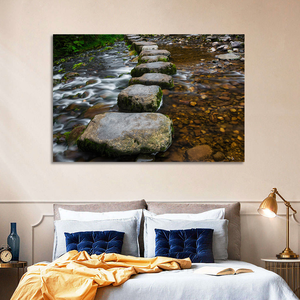 Mossy Stepping Stones Over Stream Wall Art