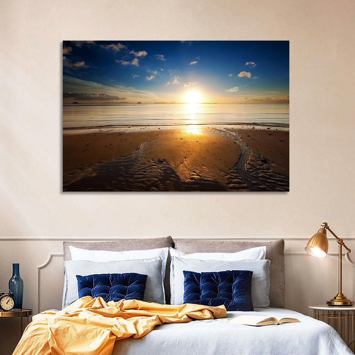 Sunrise Over Rippling Sand Wall Art in a room, landscape