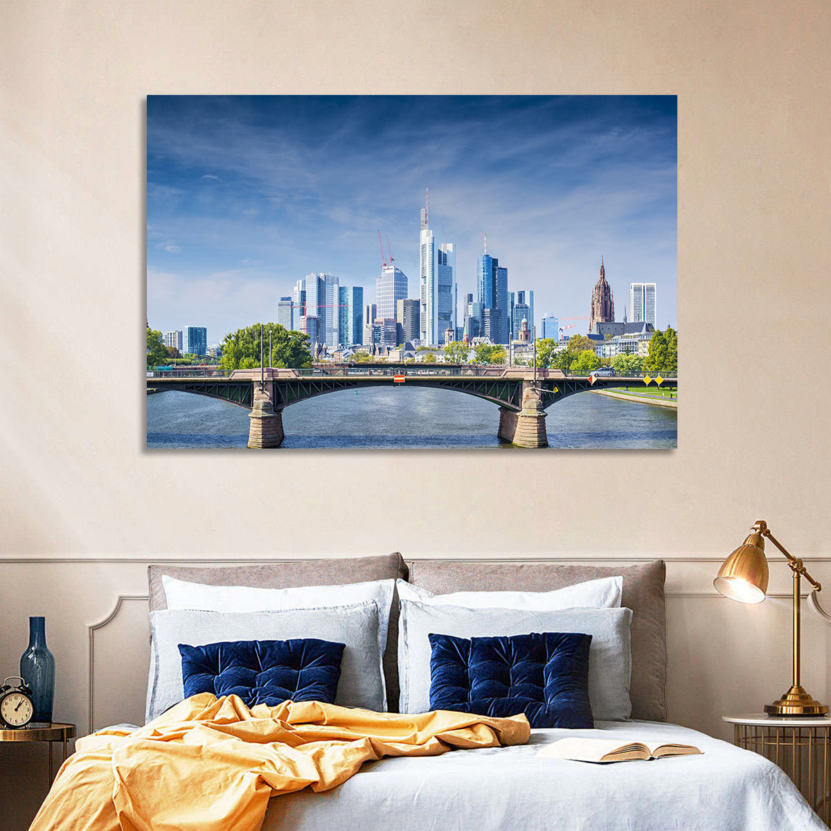 Frankfurt Skyline with Eiserner Steg Wall Art