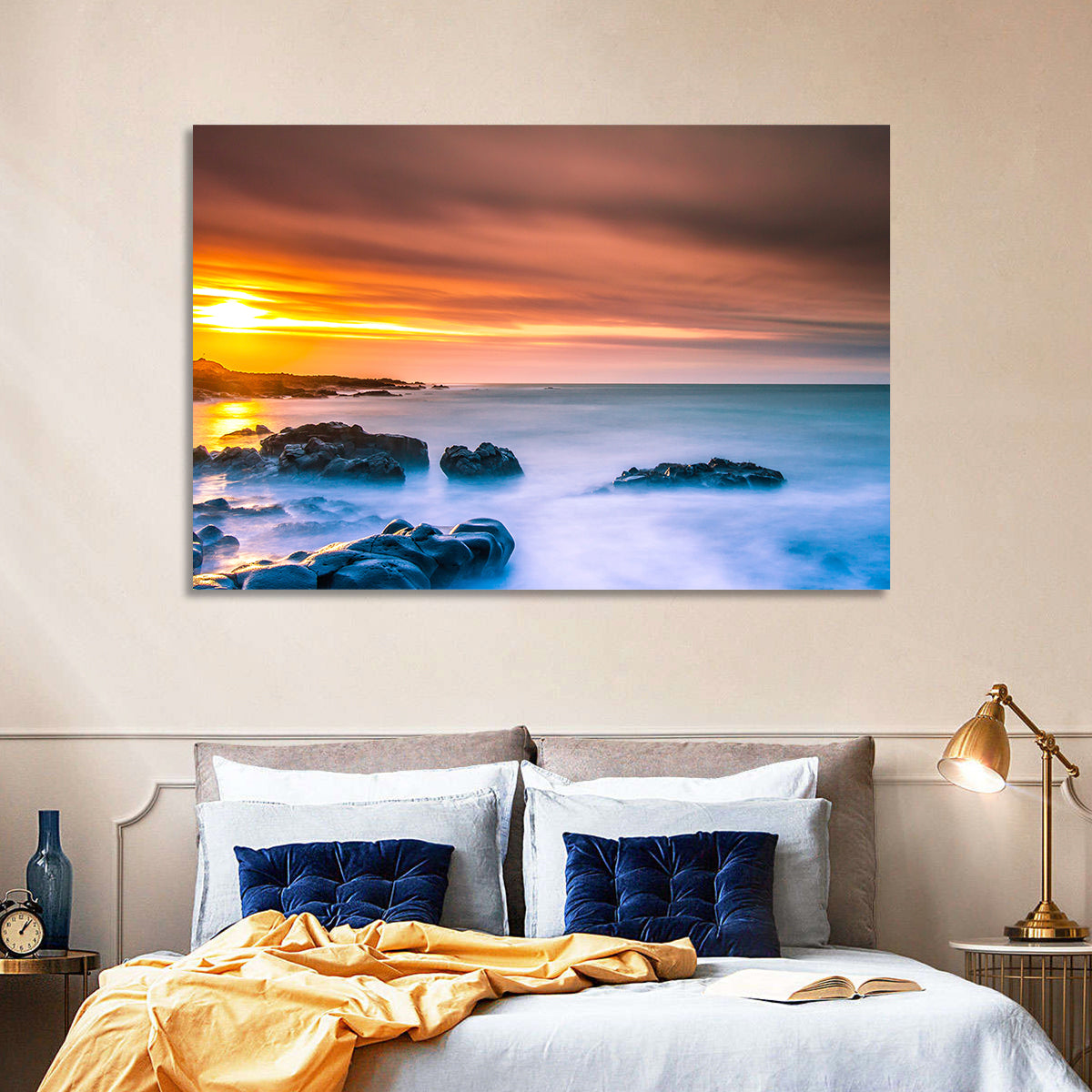 Reykjanes Golden Hour Beach Wall Art in a room, landscape