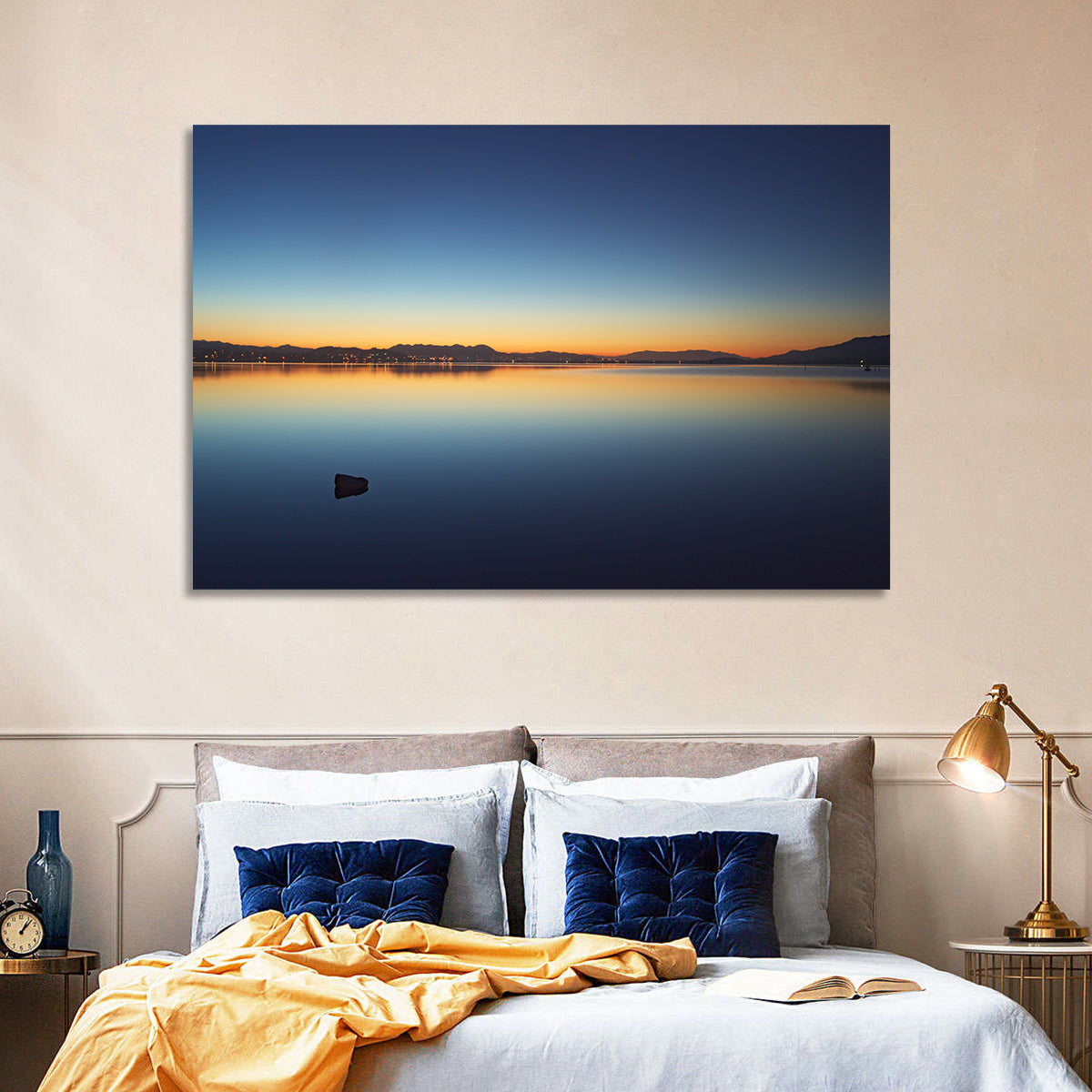 Lake Elsinore Sunset Wall Art in a room, landscape