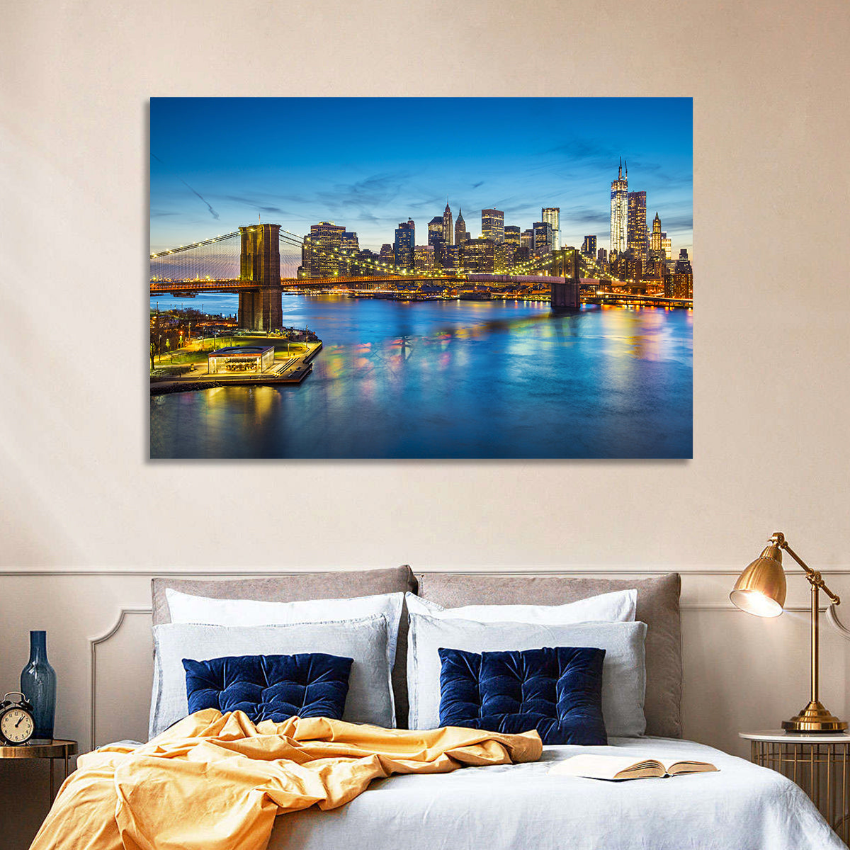 Brooklyn Bridge with Jane's Carousel Wall Art in a room, landscape