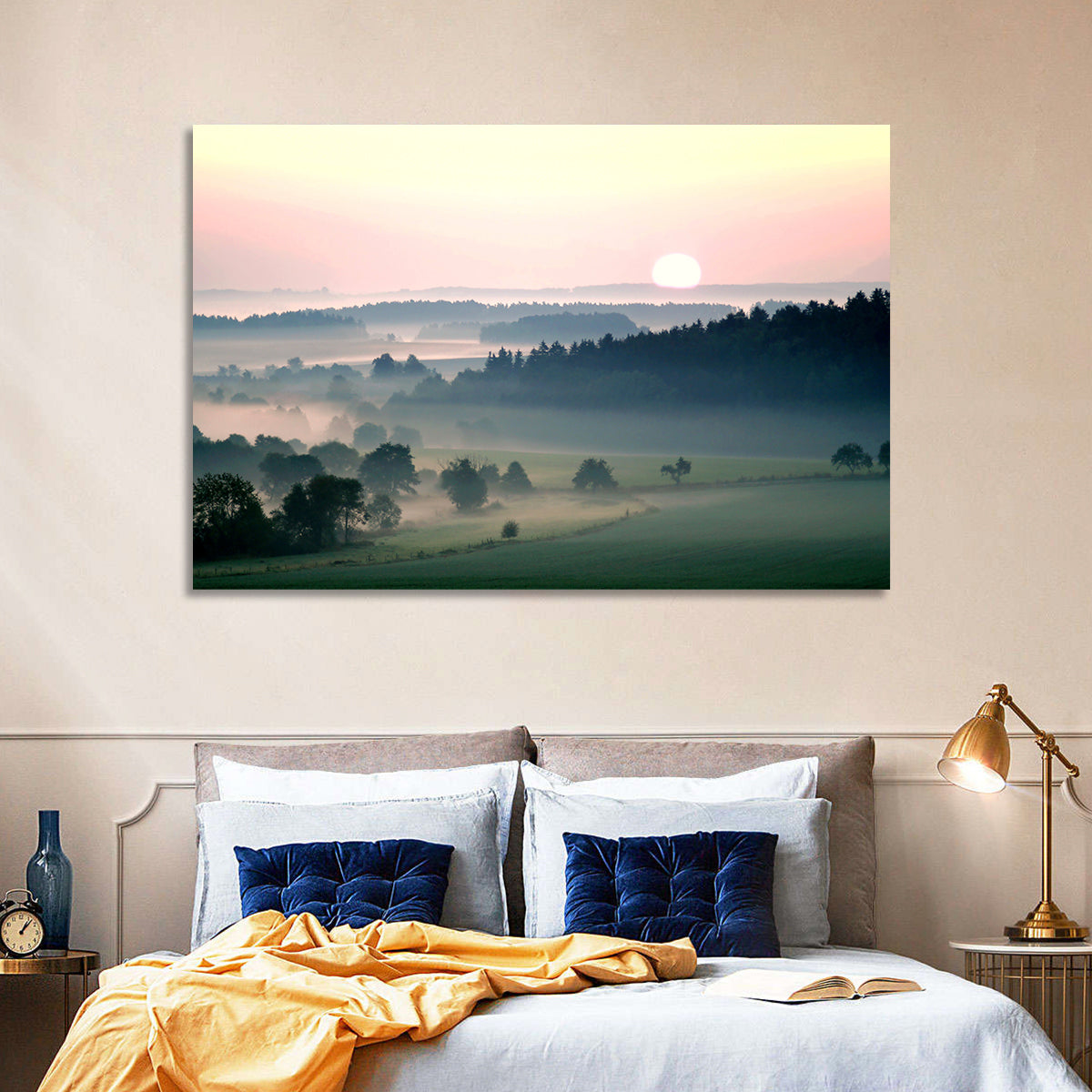 Czech Morning Fog Landscape Wall Art in a room, landscape