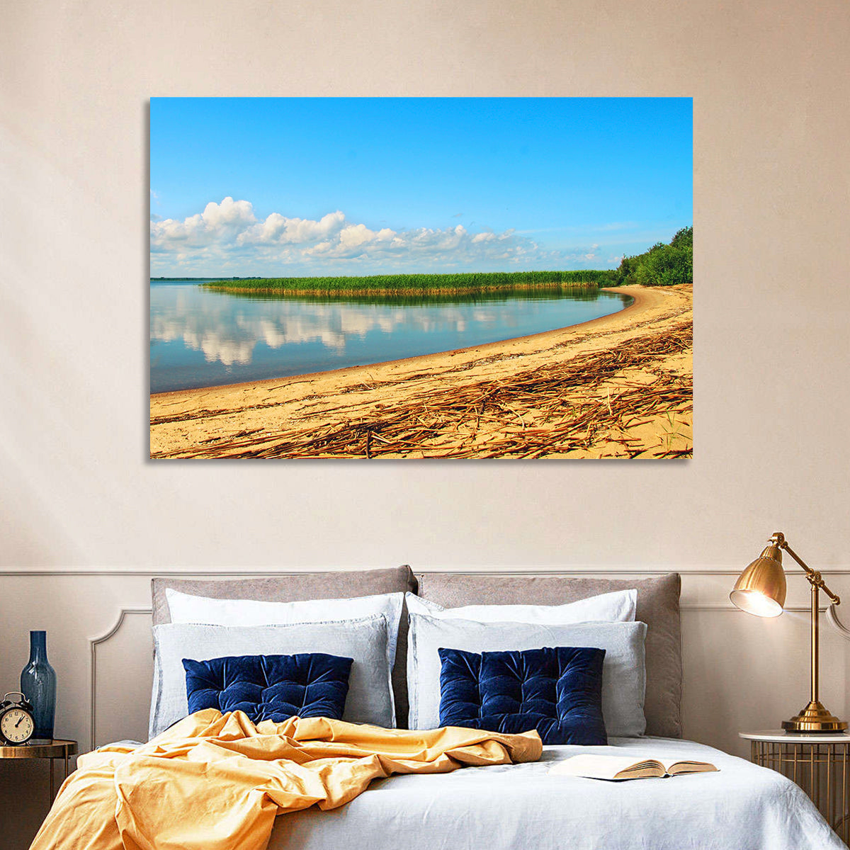 Lake Pskov Shoreline Wall Art in a room, landscape