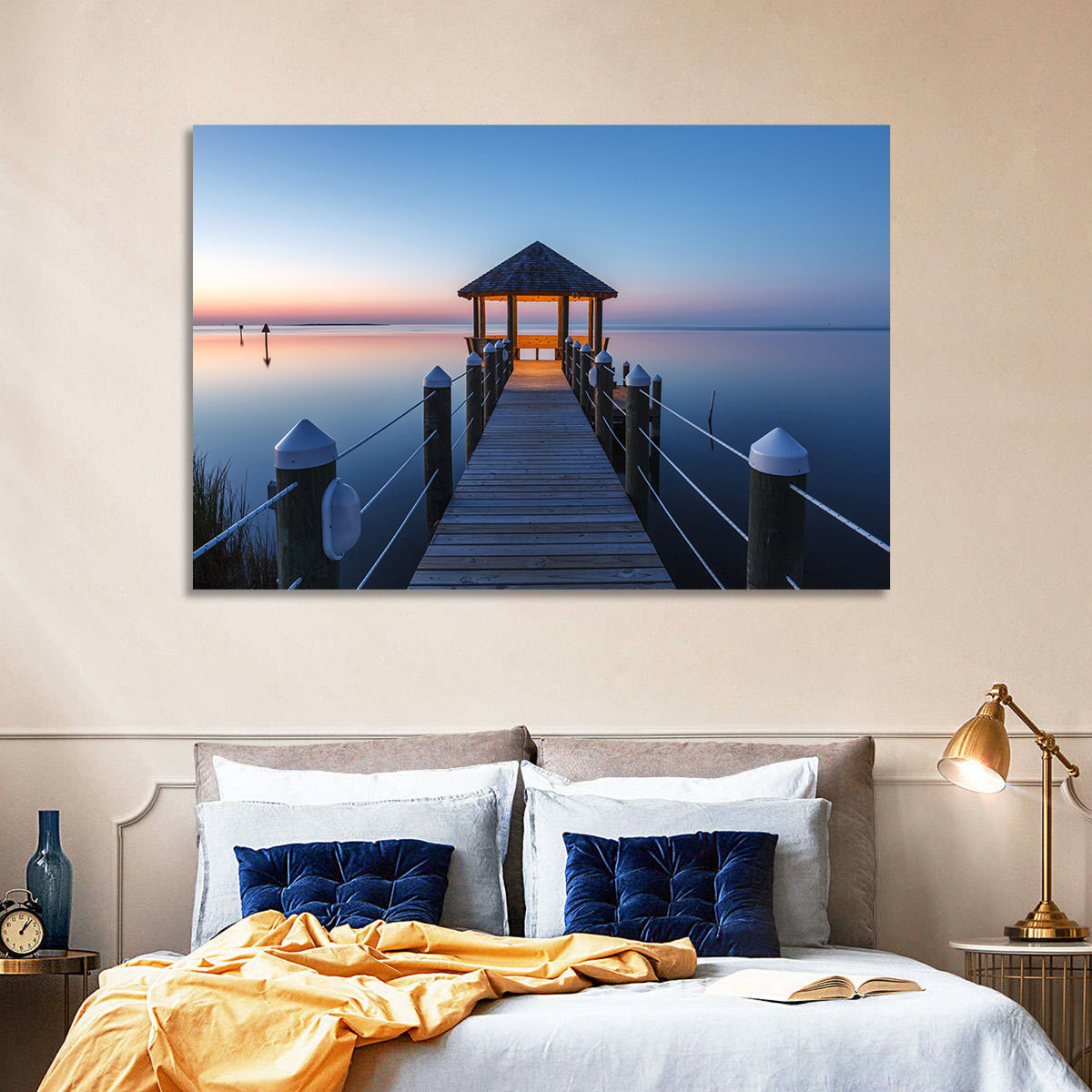 Pamlico Sound Twilight Gazebo Wall Art in a room, landscape