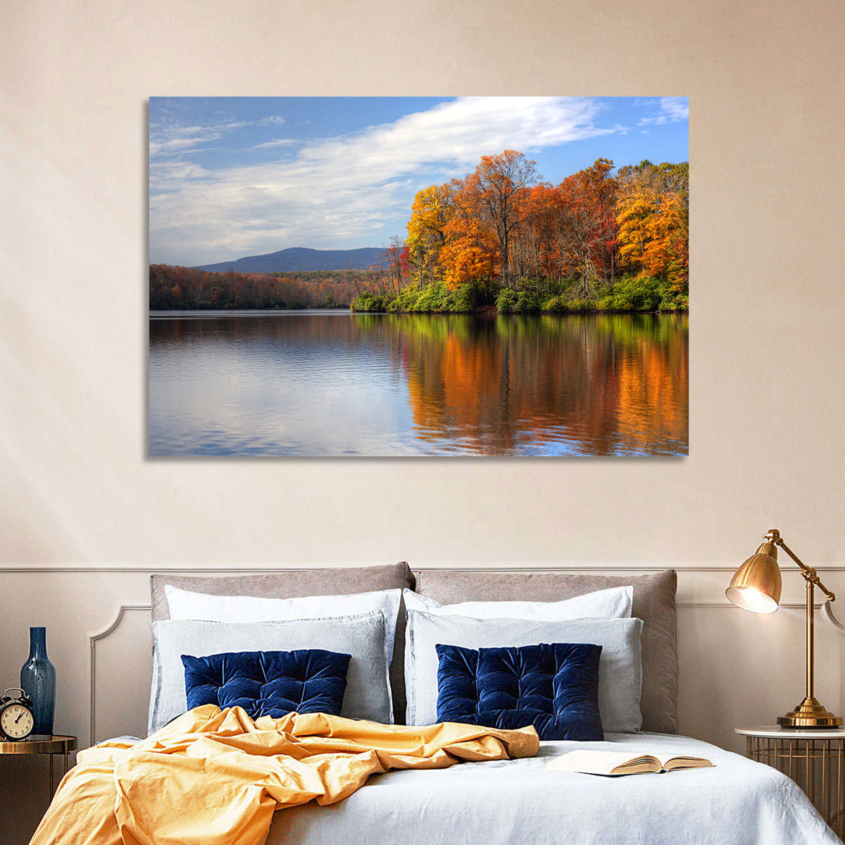 Autumn Lake with Mountain Reflection Wall Art