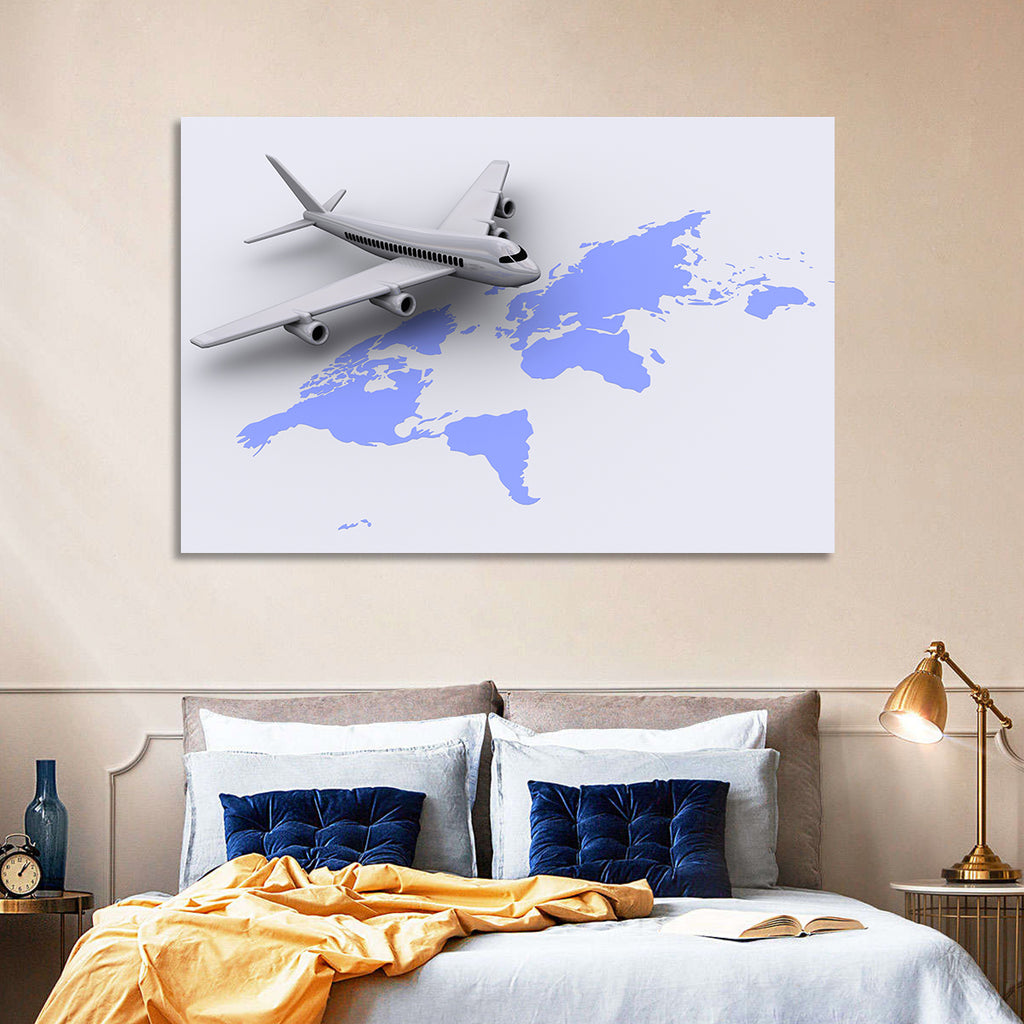 Airplane Over World Map Wall Art