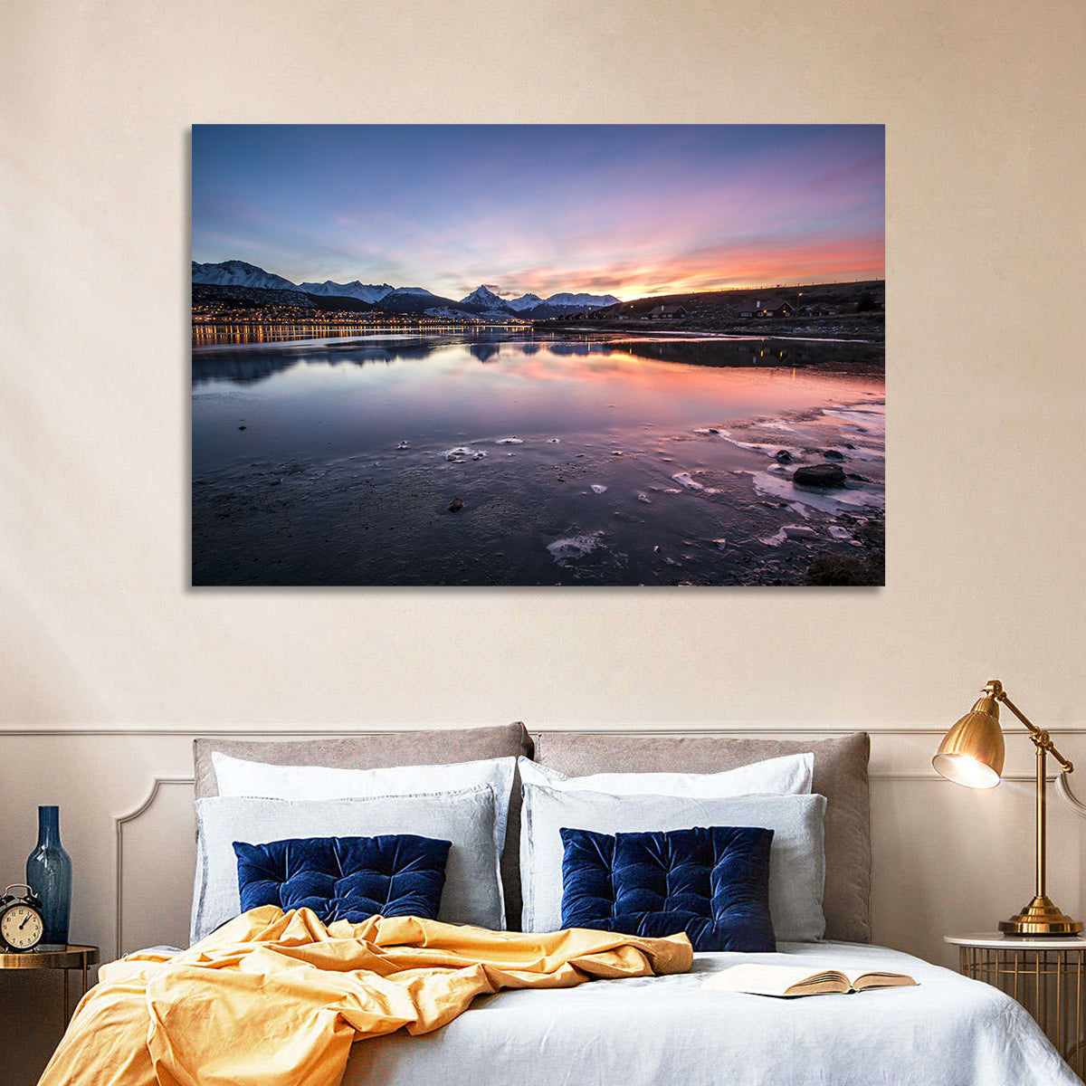Ushuaia Twilight Reflection Wall Art in a room, landscape