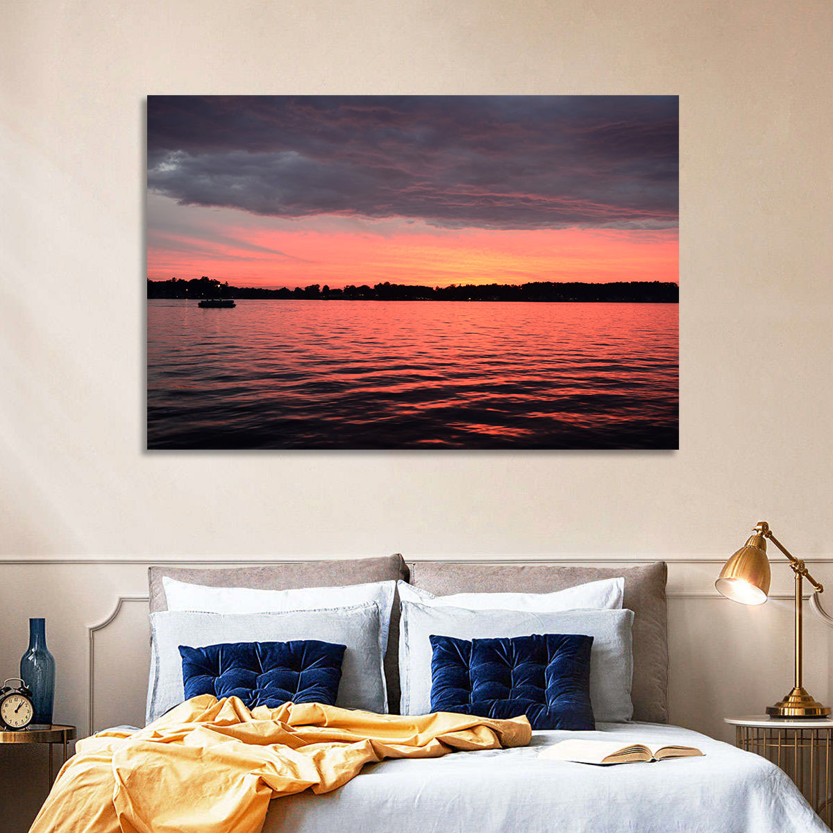Lake James Sunset with Boat Wall Art