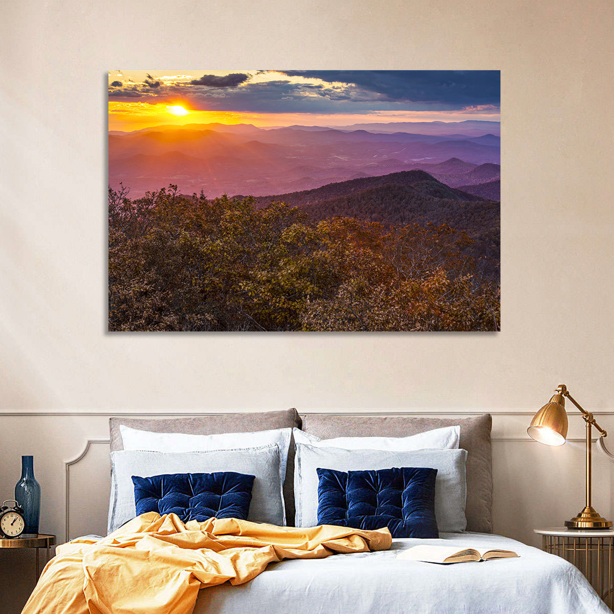 Blue Ridge Sunset Over Autumn Ridges Wall Art in a room, landscape