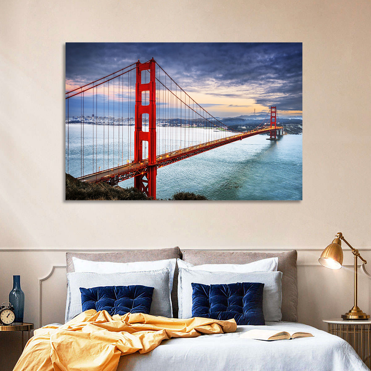 Golden Gate Bridge at Dusk Wall Art in a room, landscape