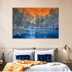 Sunset Over Winter Forest Lake Wall Art