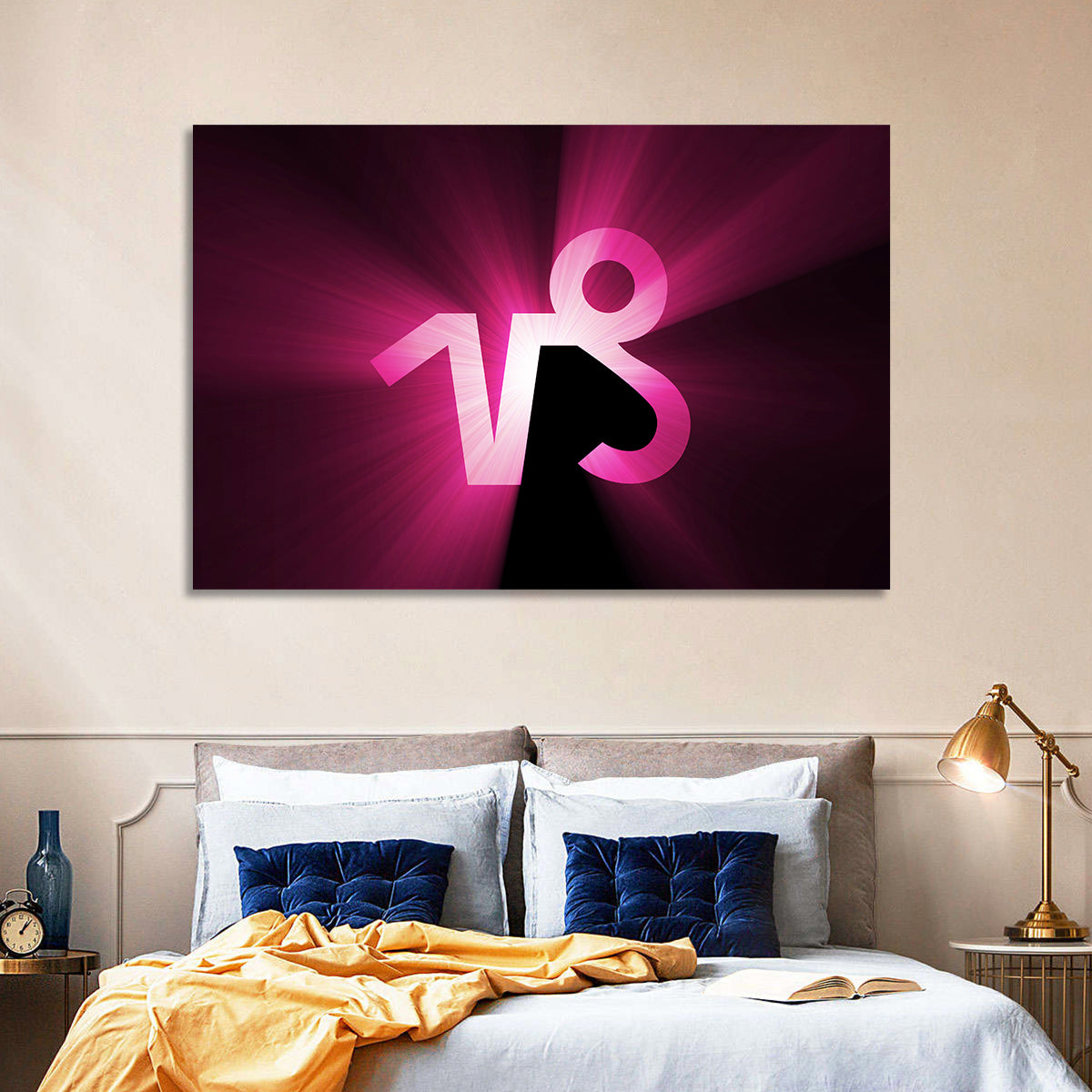 Glowing Capricorn Symbol Wall Art in a room, landscape