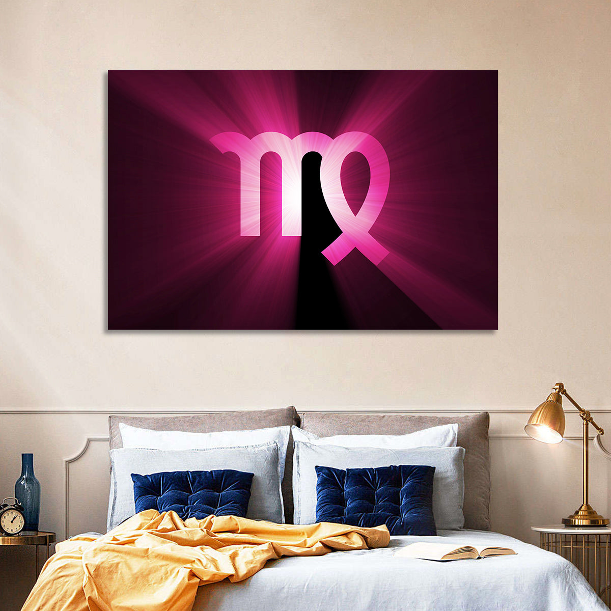 Radiant Virgo Symbol Wall Art in a room, landscape