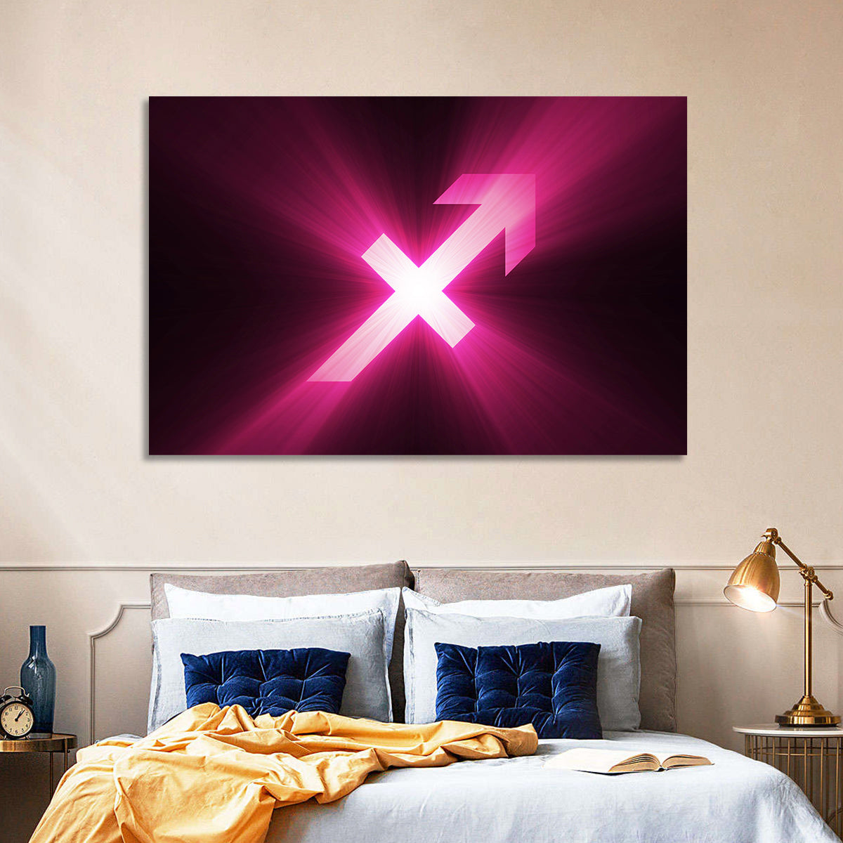 Cosmic Sagittarius Symbol Wall Art in a room, landscape