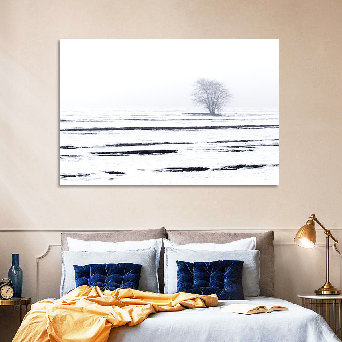 Foggy Winter Field with Lone Tree Wall Art