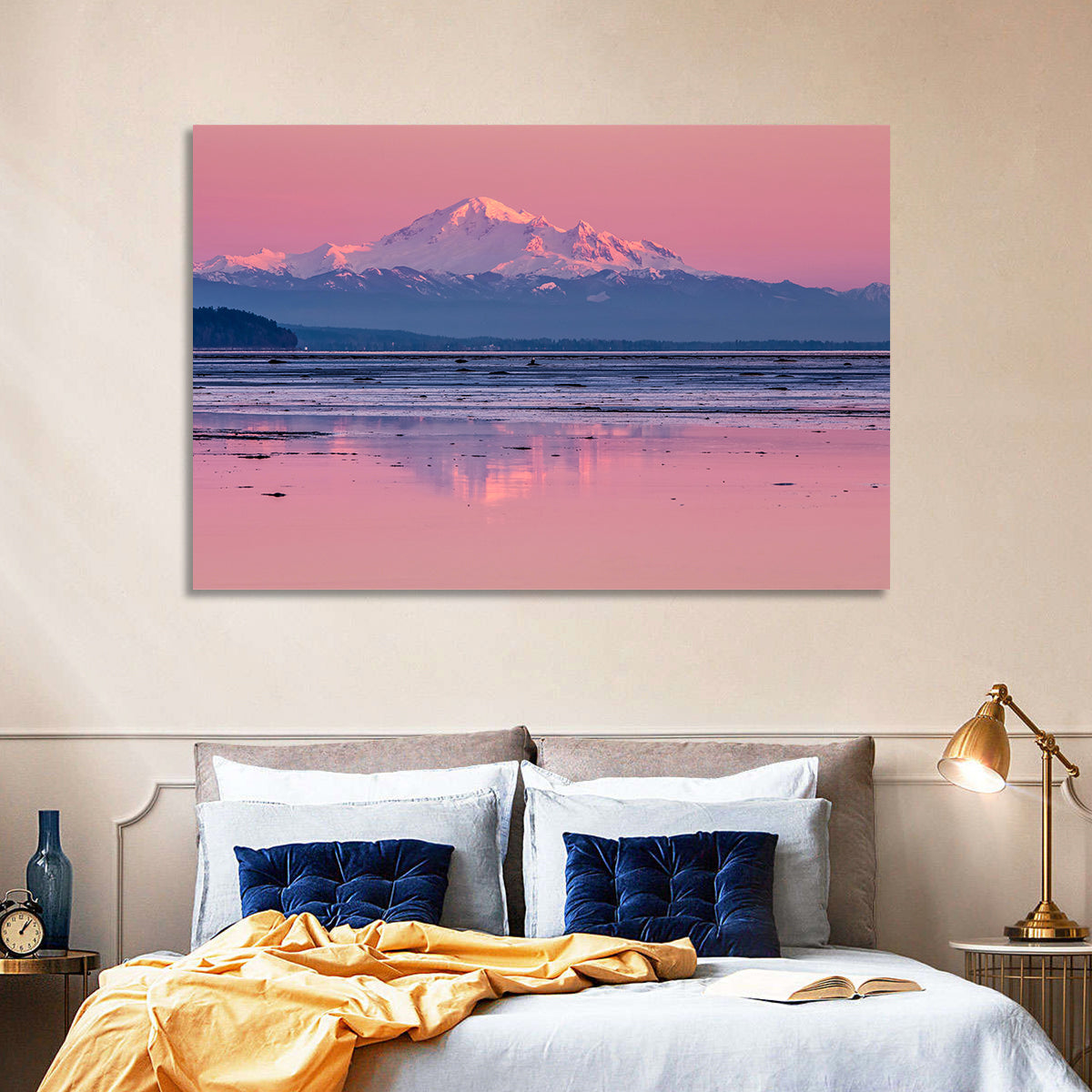 Mount Baker Sunset Wall Art in a room, landscape