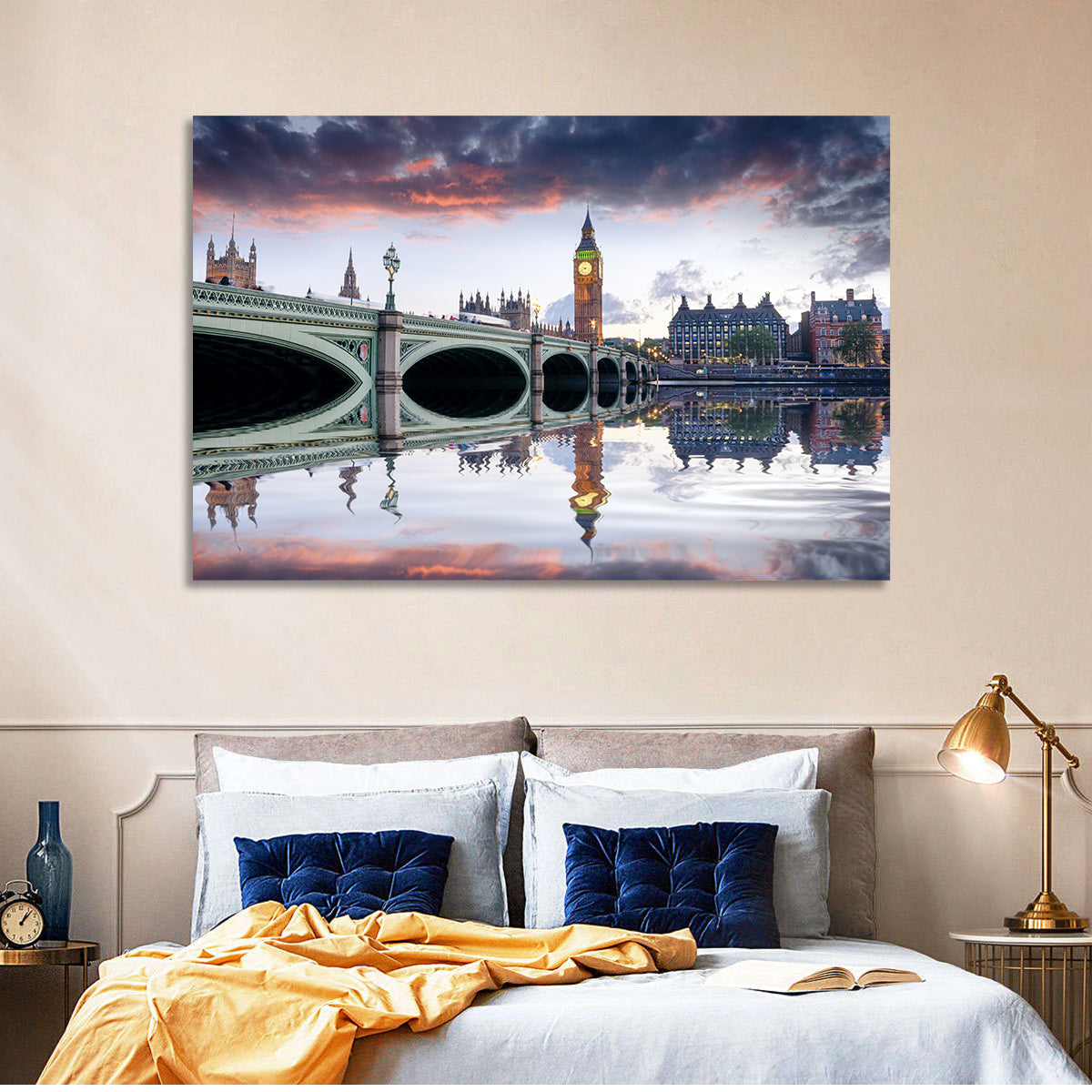 Westminster Bridge at Dusk Wall Art in a room, landscape