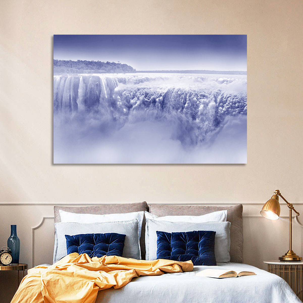 Iguazu Falls Blue Monochrome Wall Art
