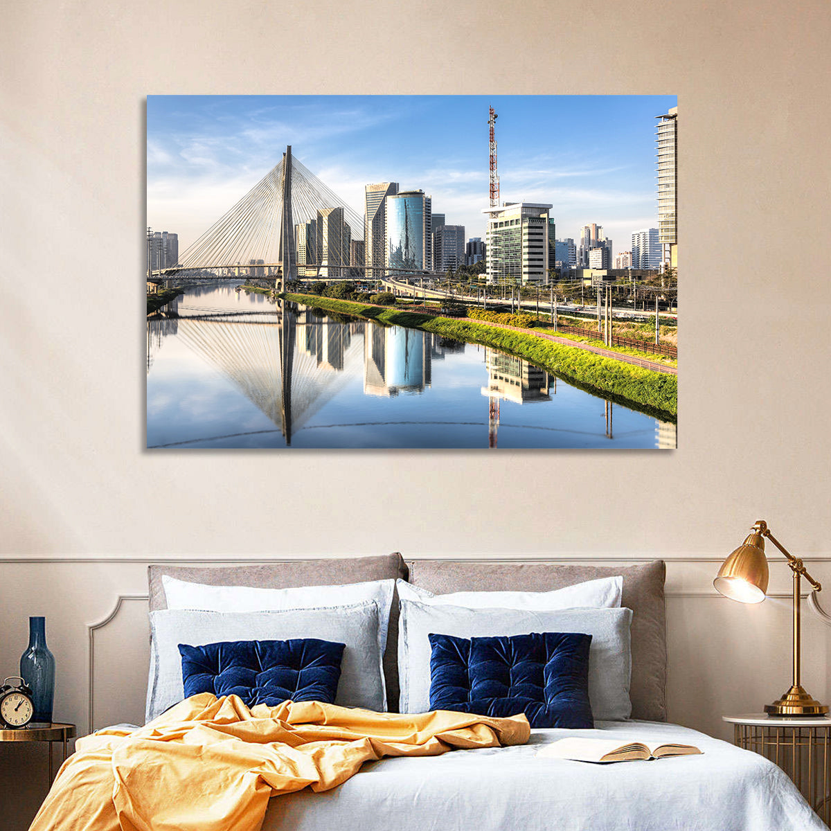 Estaiada Bridge Reflections Wall Art in a room, landscape