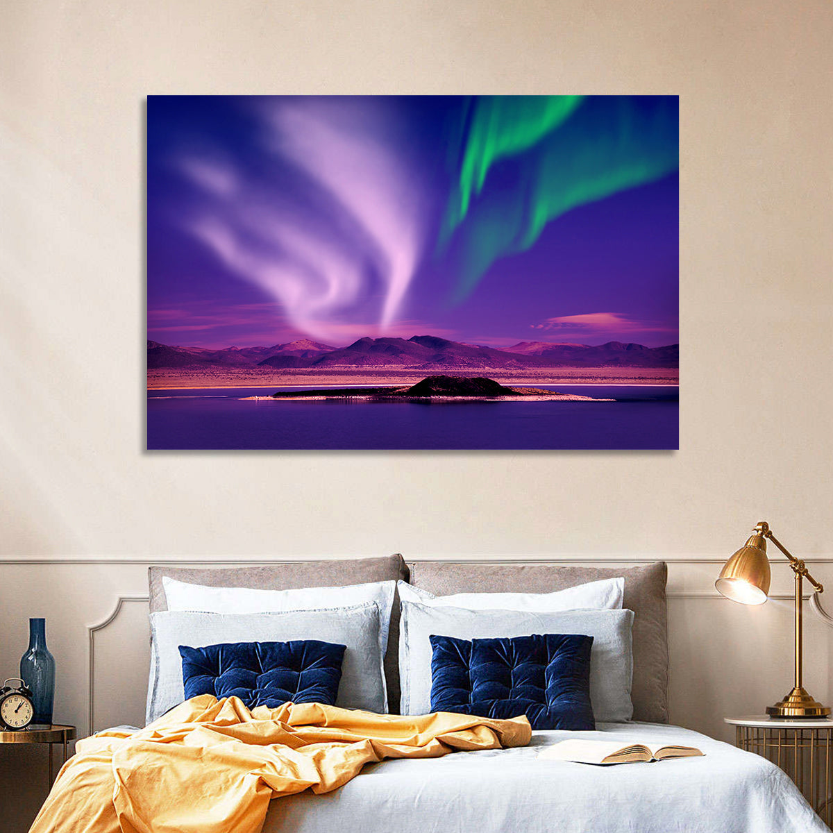 Violet Aurora Over Island Lake Wall Art