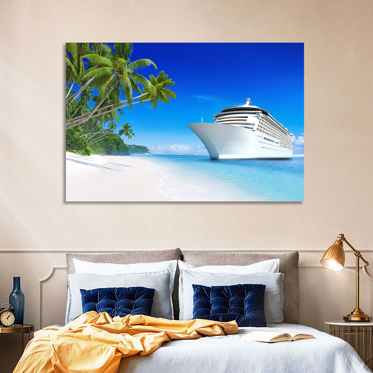 Cruise Ship Beside Tropical Beach Wall Art