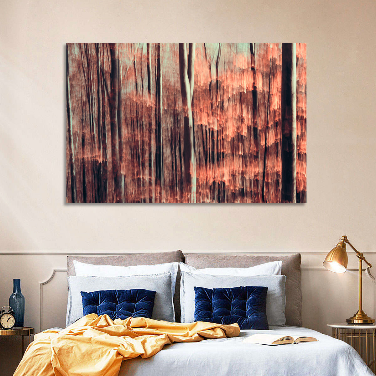 Autumn Forest Blur Wall Art in a room, landscape