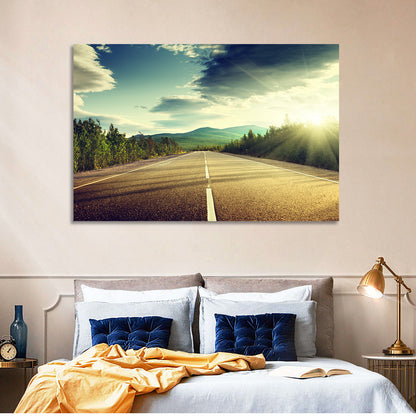 Sunlit Asphalt Road Wall Art