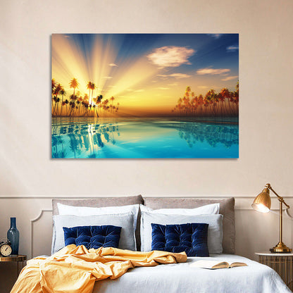 Turquoise Sunset Over Palm Island Wall Art