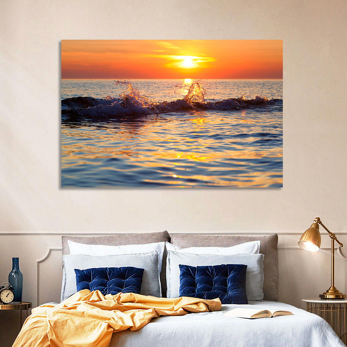 Lake Michigan Sunset Waves Wall Art