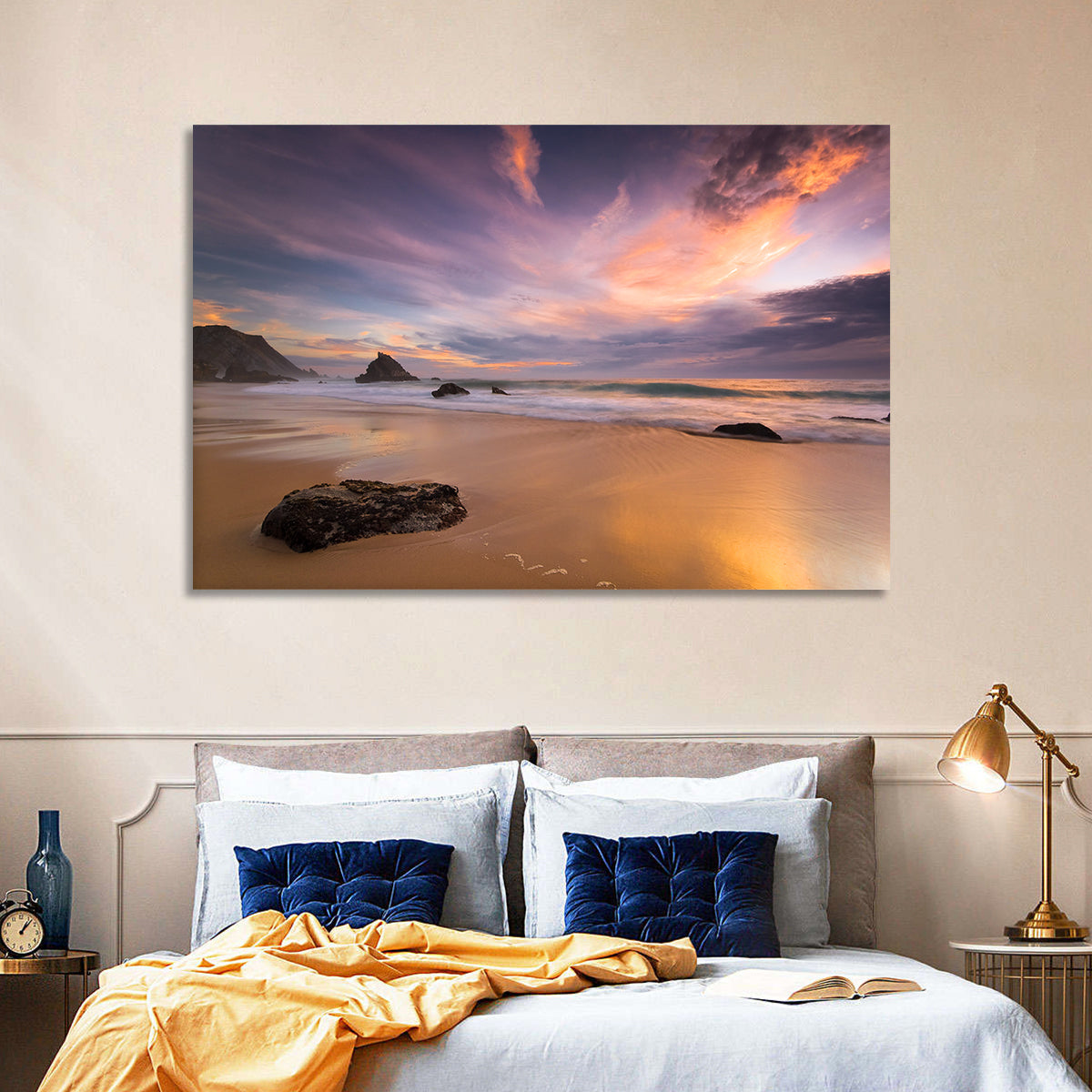 Adraga Beach Sunset Wall Art in a room, landscape