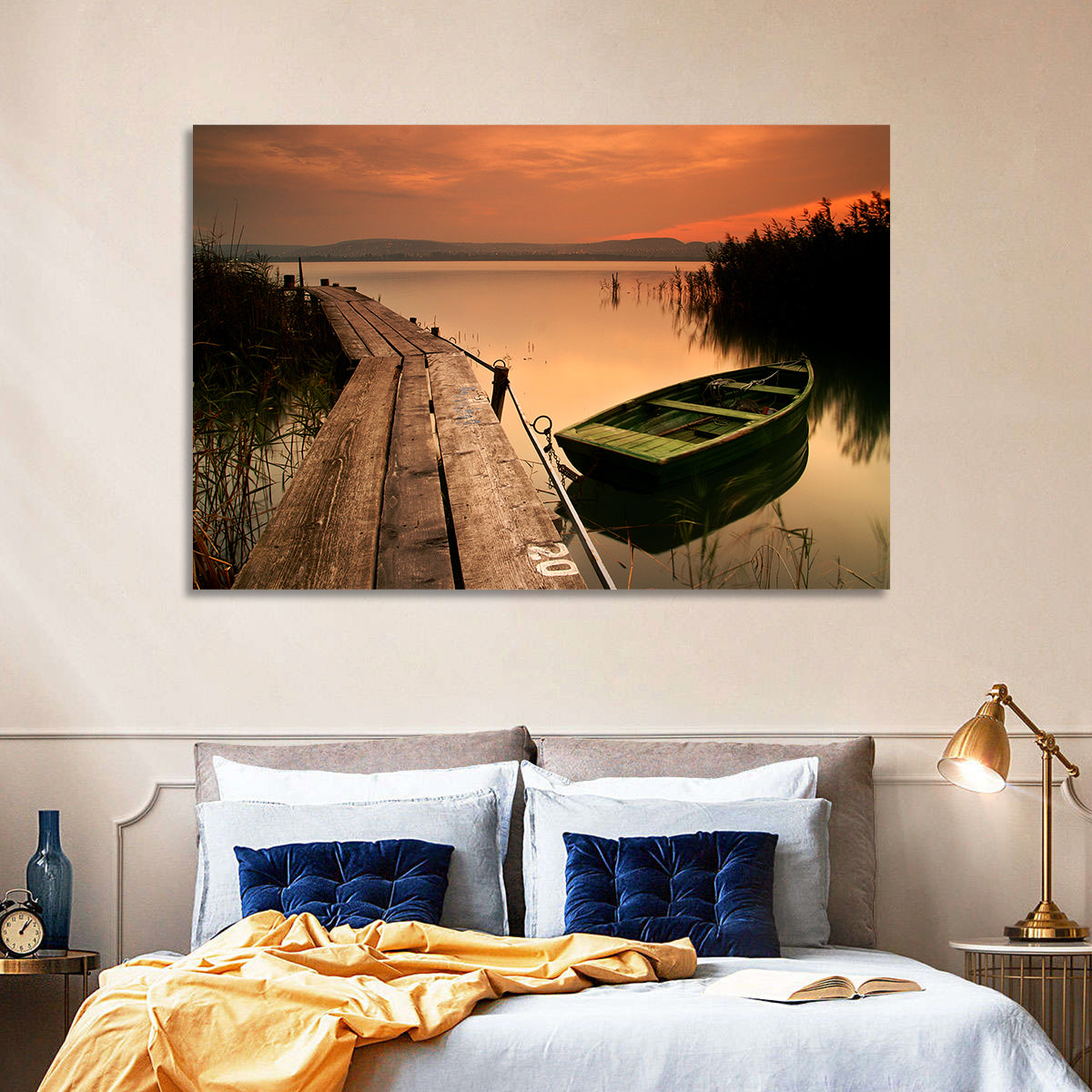 Pier and Rowboat on Lake Balaton Wall Art