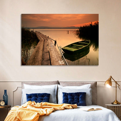 Pier and Rowboat on Lake Balaton Wall Art