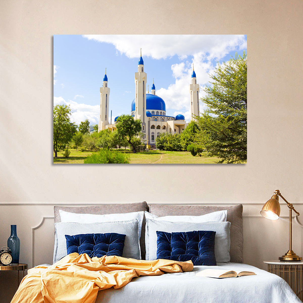Blue Domed Mosque with Golden Minarets Wall Art