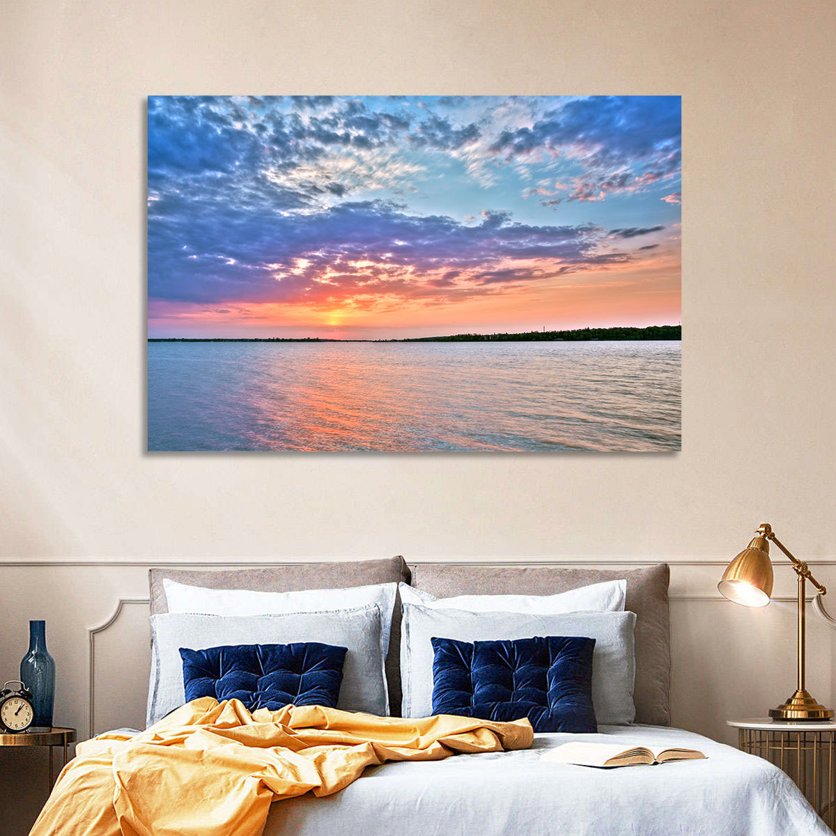Cloudy Lake Sunset Reflection Wall Art