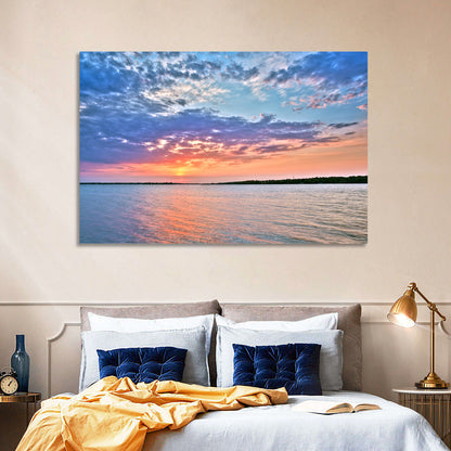Cloudy Lake Sunset Reflection Wall Art