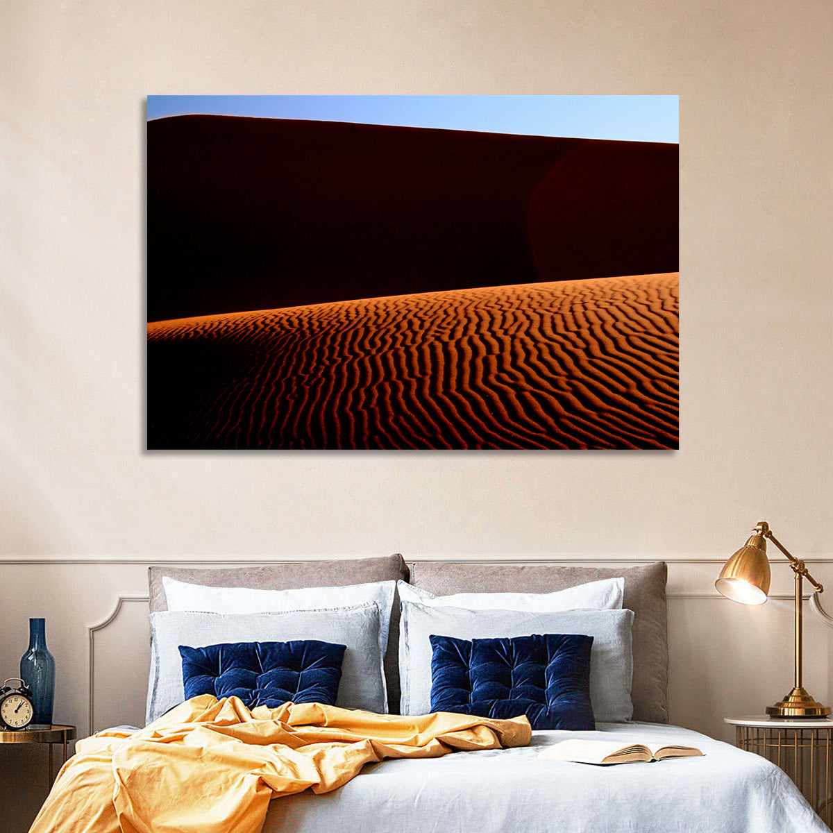 Golden Hour Sand Dunes Wall Art in a room, landscape