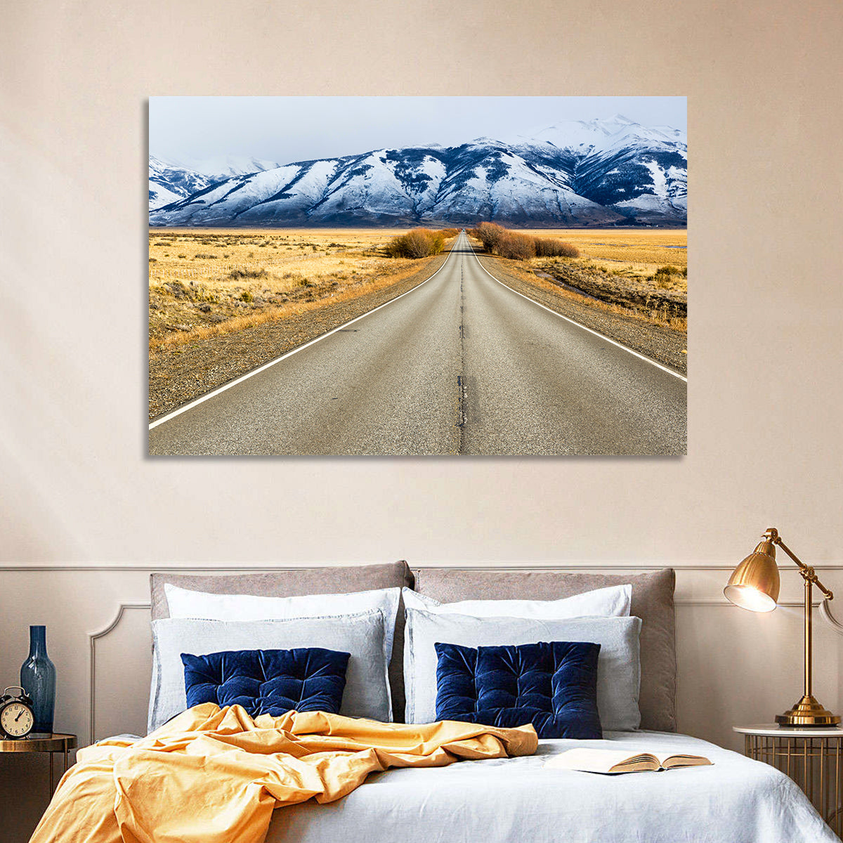 El Calafate Road with Snow Peaks Wall Art in a room, landscape