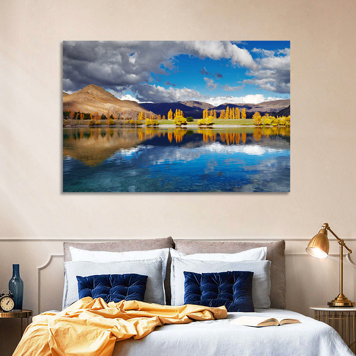 Lake Tekapo Autumn Reflection Wall Art in a room, landscape