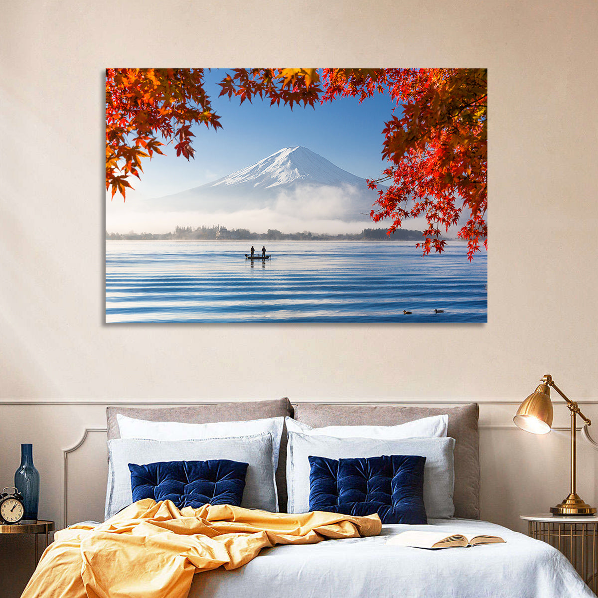 Mount Fuji Over Lake Kawaguchiko Wall Art in a room, landscape