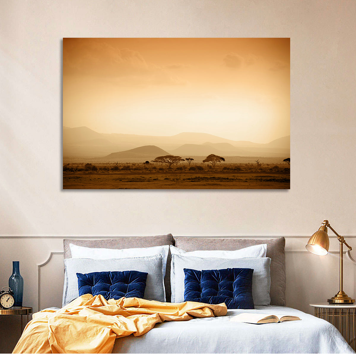 Hazy Savannah at Dawn Wall Art in a room, landscape