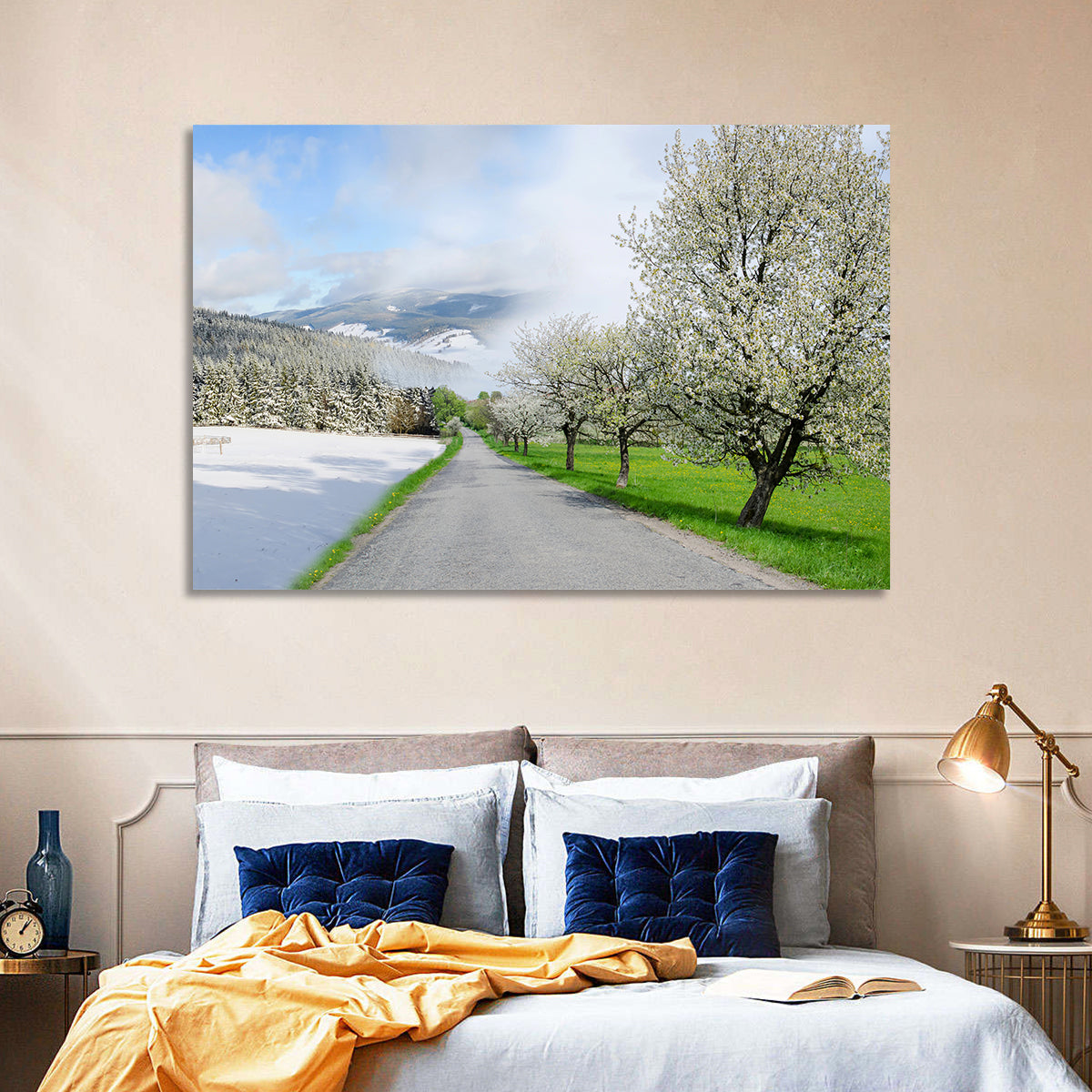 Season Change Road to Snowy Mountain Wall Art