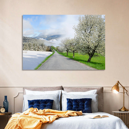 Season Change Road to Snowy Mountain Wall Art