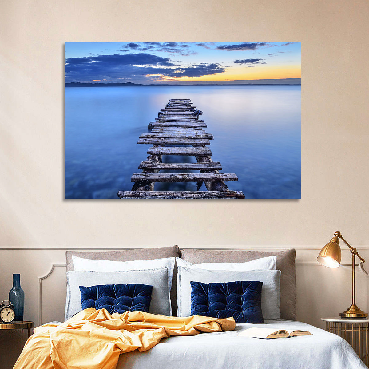 Weathered Lake Pier at Dusk Wall Art