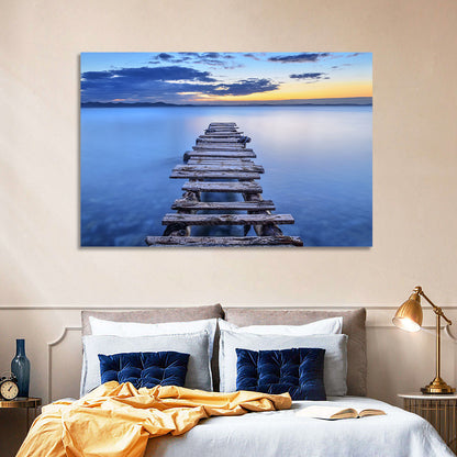 Weathered Lake Pier at Dusk Wall Art