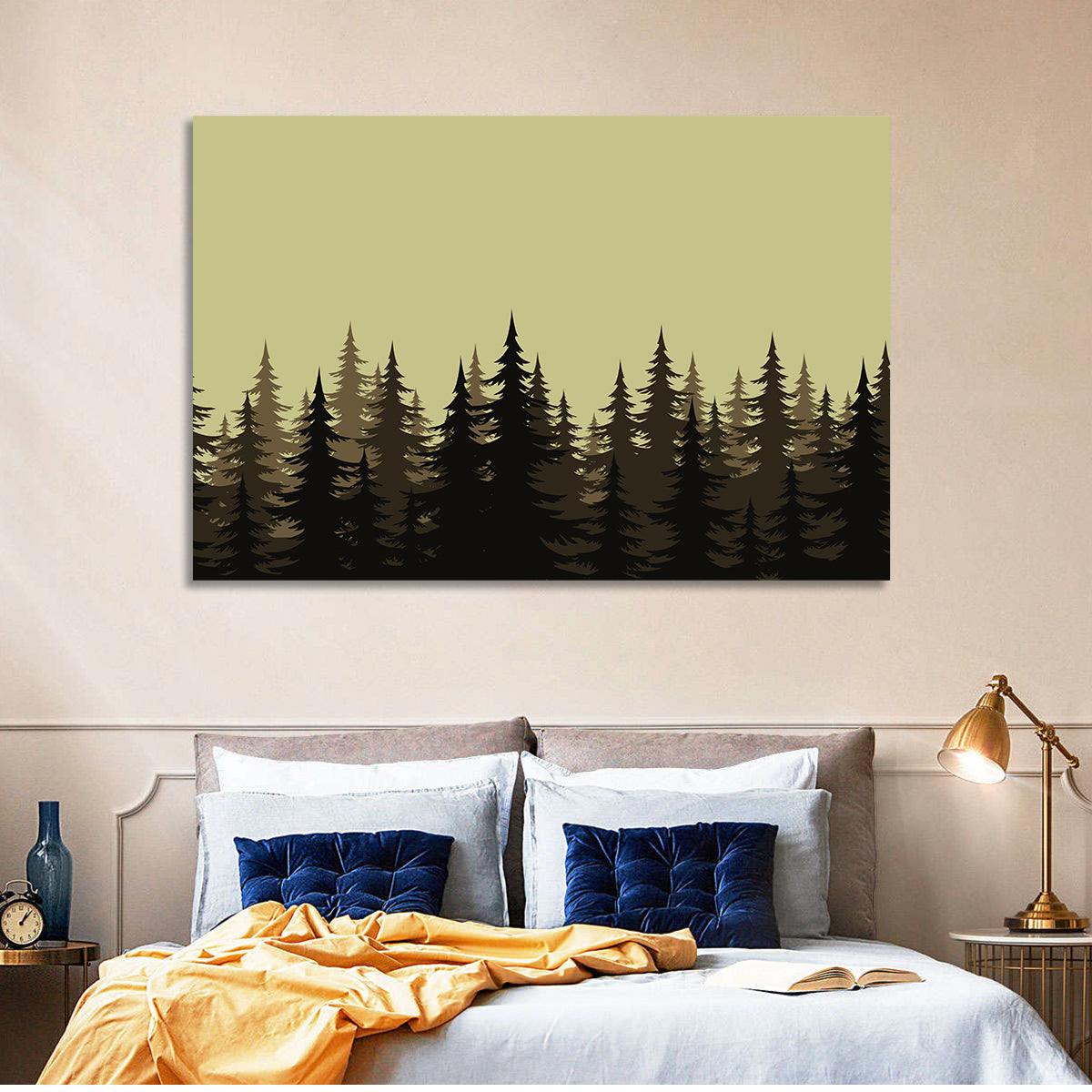Fir Tree Silhouettes Wall Art in a room, landscape