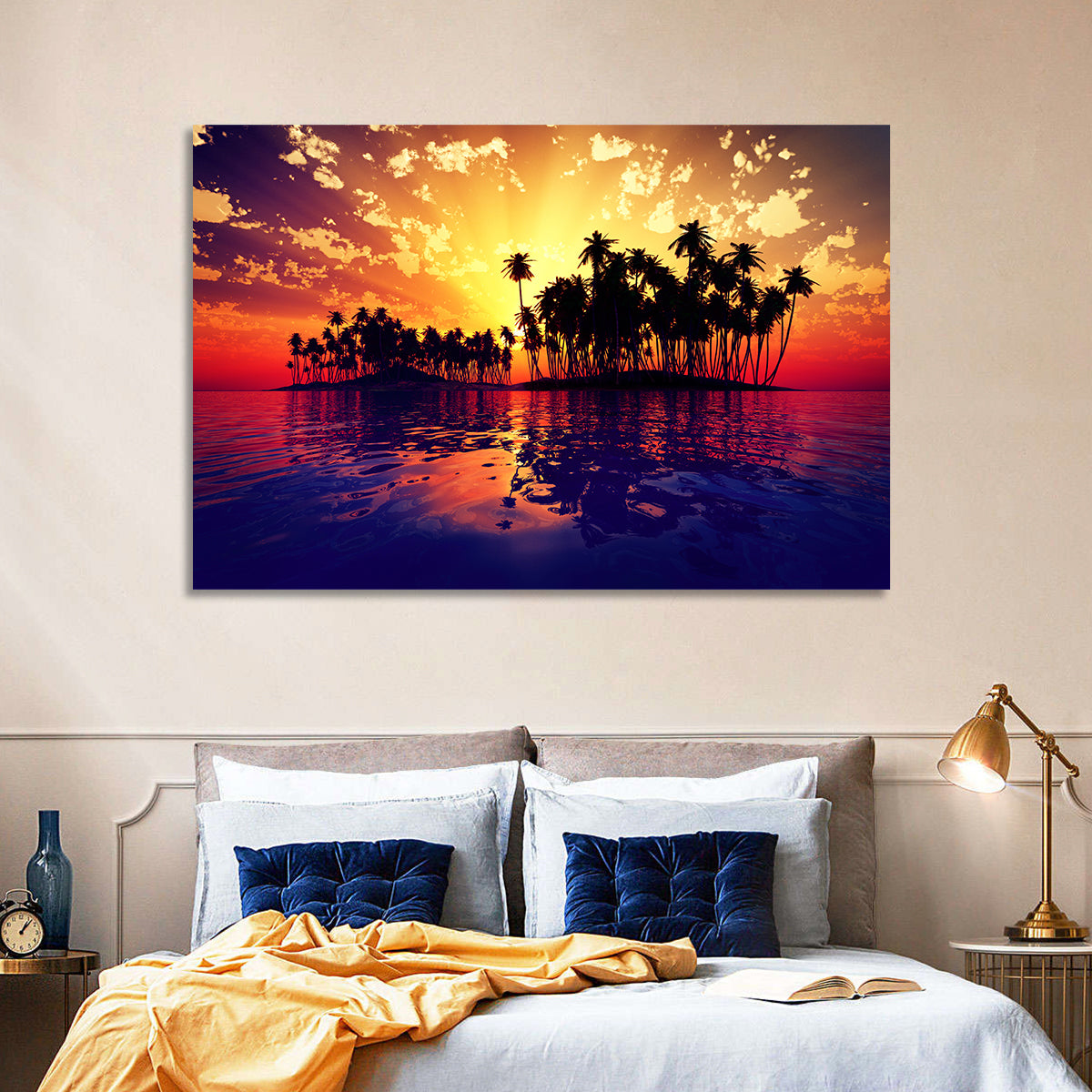 Coconut Island Sunset Wall Art in a room, landscape