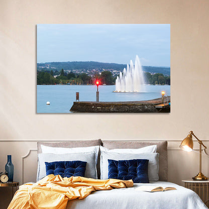 Lake Zurich Fountain at Dusk Wall Art