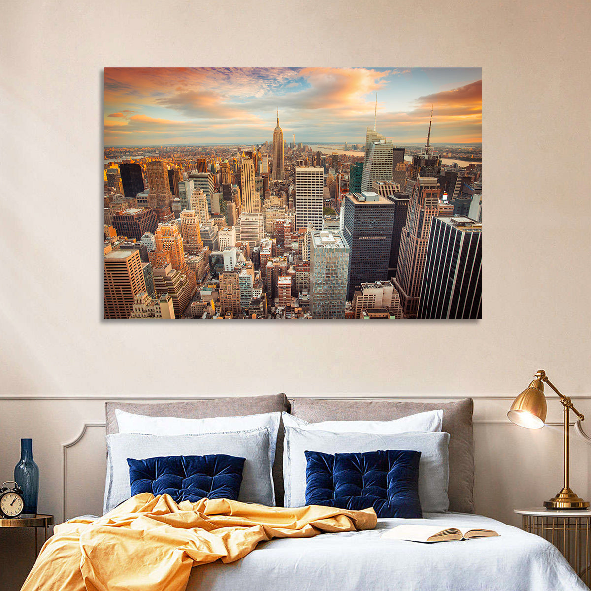 Midtown Manhattan Skyline at Sunset Wall Art in a room, landscape