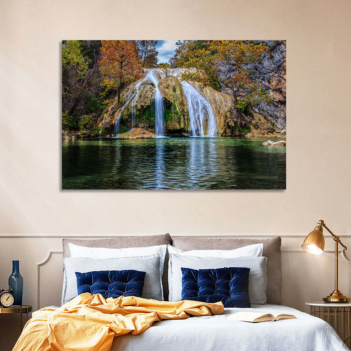 Turner Falls Waterfall Wall Art in a room, landscape